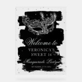 Welcome Masquerade black silver glitter Sweet 16 Acryl Bord (Voorkant)