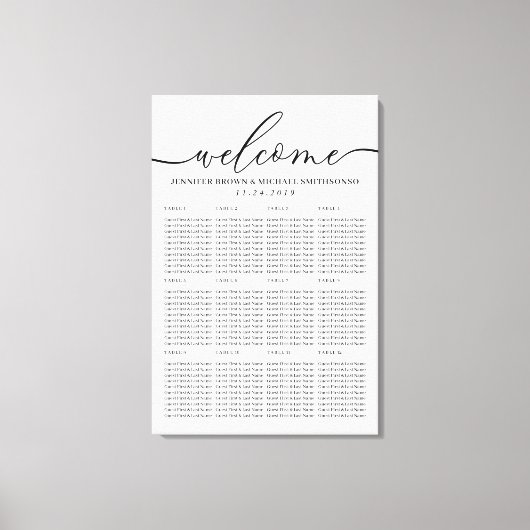 Welcome Modern Clean Simple Seating Table Numbers Canvas Afdruk (Voorkant)