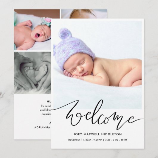 Welcome Modern Script Birth Announcement Aankondiging (Voorkant / Achterkant)