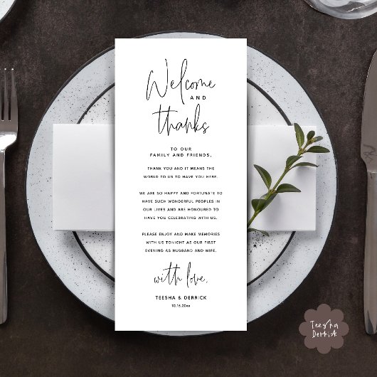 Welcome n Thanks Wedding Reception Thank You Card Programmakaart