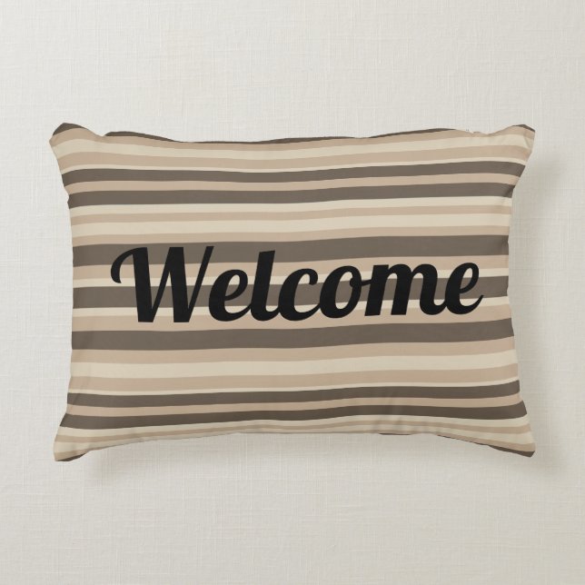 Welcome Neutral striped  Accent Kussen (Voorkant)