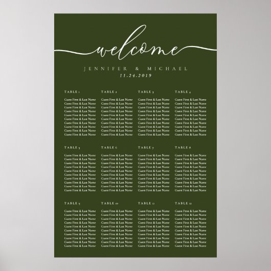 Welcome Olive Green Wedding Table Seating Poster (Voorkant)