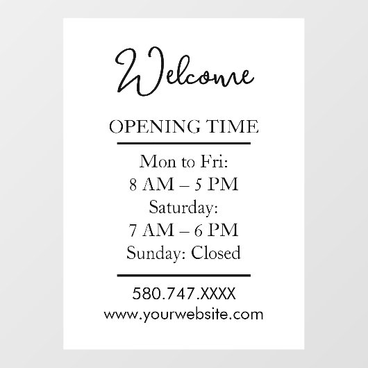 Welcome Open Hours Logo QR Biz door sign Raamsticker (Vel)