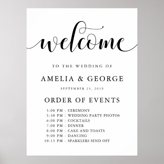 Welcome order of events wedding sign poster (Voorkant)