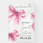 Welcome Pink Bow Coquette Script Sweet 16 Party Spandoek (Verticaal)