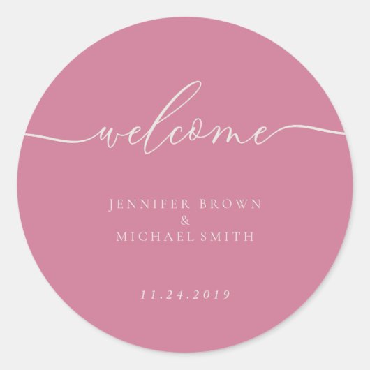 Welcome pink wedding party ronde sticker (Voorkant)