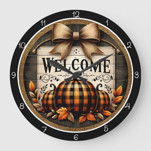 Welcome Plaid Pumpkins Grote Klok (Voorkant)