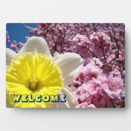 WELCOME plaquette bord Lentekrokus Bloemen Fotoplaat