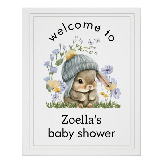 Welcome Poster Baby Shower Simple Cute Bunny (Voorkant)