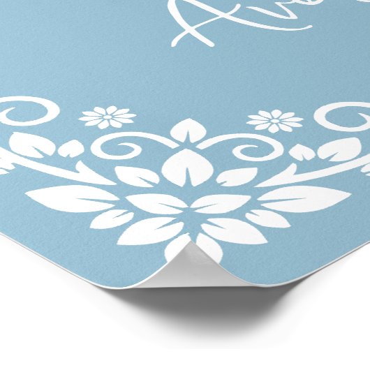 Welcome Poster Floral Cross Christening Sky Blue (Hoek)