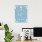 Welcome Poster Floral Cross Christening Sky Blue (Thuiskantoor)