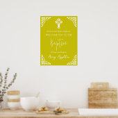 Welcome Poster Floral Cross Christening Yellow (Keuken)