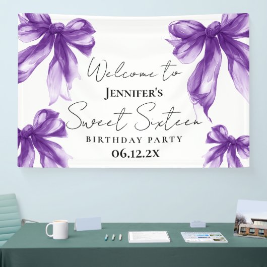 Welcome Purple Bow Coquette Script Sweet 16  Spandoek (Beurs)