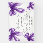 Welcome Purple Bow Coquette Script Sweet 16  Spandoek (Verticaal)
