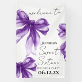Welcome Purple Bow Coquette Script Sweet 16  Spandoek (Verticaal)