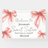 Welcome Rose Gold Bow Coquette Script Sweet 16 Spandoek (Horizontaal)