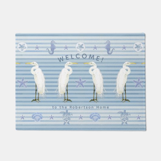 Welcome Sea Turtle Seahorse Striped Family Name Deurmat (Voorkant)