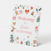 Welcome Sign Christmas Birthday Oh What Fun Girl  Reclamebord Met Voetstuk (Voorkant)