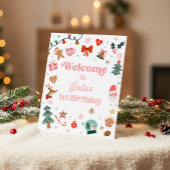 Welcome Sign Christmas Birthday Oh What Fun Girl Reclamebord Met Voetstuk