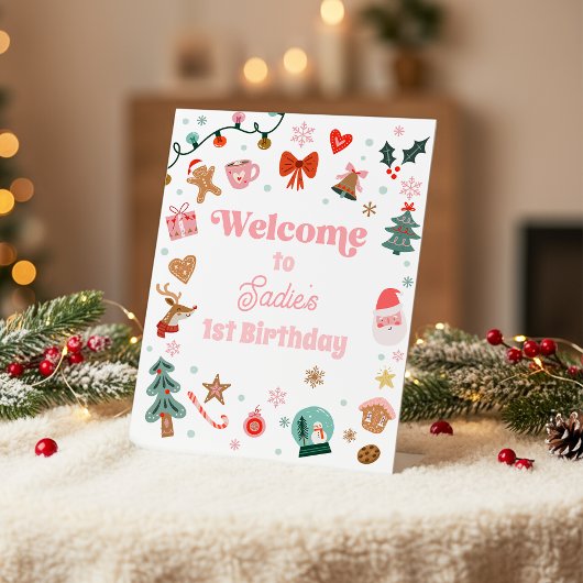 Welcome Sign Christmas Birthday Oh What Fun Girl  Reclamebord Met Voetstuk