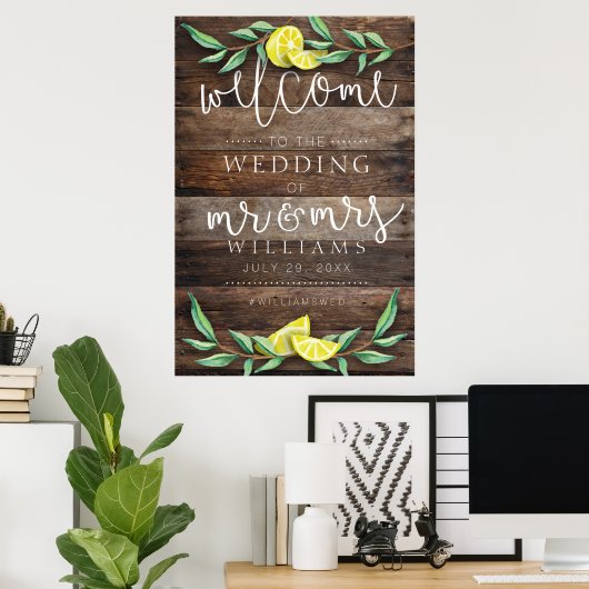 WELCOME SIGN | Rustic Wood Lemon Wedding Poster (Thuiskantoor)