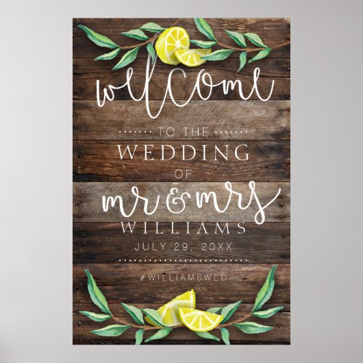WELCOME SIGN | Rustic Wood Lemon Wedding Poster (Voorkant)