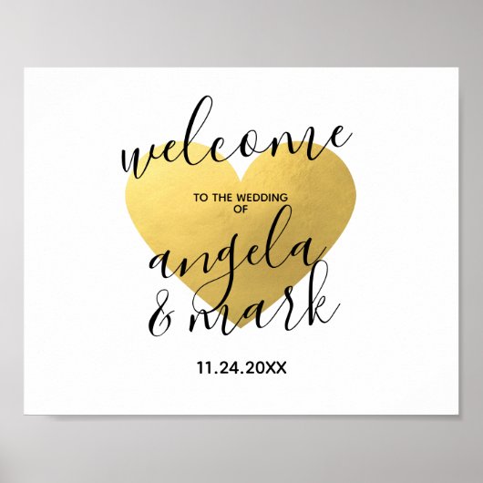 WELCOME Sign Wedding Gold Heart White Poster (Voorkant)