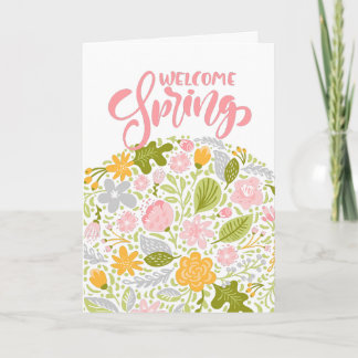 Welcome Spring Greeting Card Floral Arrangement Kaart