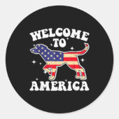 Welcome To America Patriotic Dog New American Citi Ronde Sticker (Voorkant)