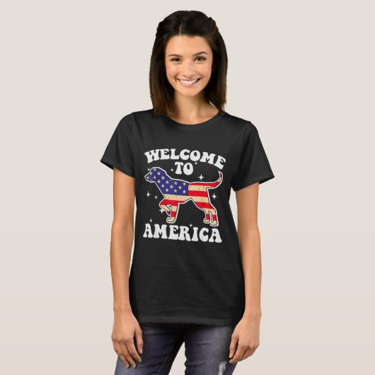 Welcome To America Patriotic Dog New American Citi T-shirt (Voorkant volledig)