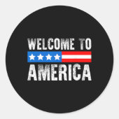 Welcome To America Patriotic Usa Flag New American Ronde Sticker (Voorkant)