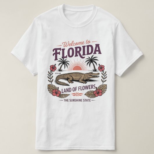 Welcome to Florida Alligator Sunshine State Est. T-shirt (Design voorkant)