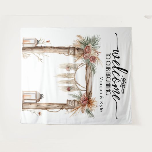 Welcome to Our Beginning – Rustic Wedding Backdrop Wandkleed (Voorkant (horizontaal))