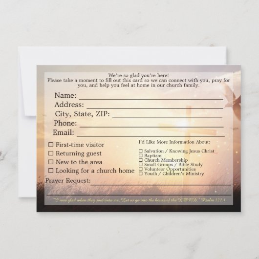 Welcome To Our Church Visitors Cross Sunrise Kaart (Achterkant)
