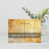 Welcome To Our Church Visitors Gold Cross Kaart (Staand voorkant)