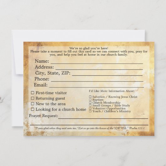 Welcome To Our Church Visitors Gold Cross Kaart (Achterkant)