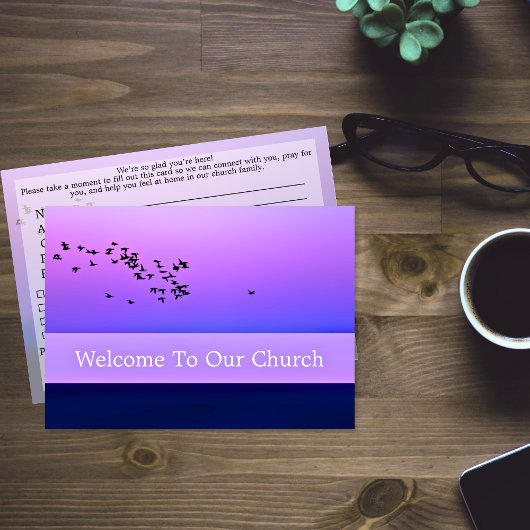 Welcome To Our Church Visitors Purple Sunset Kaart