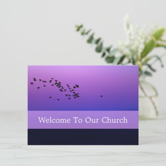 Welcome To Our Church Visitors Purple Sunset Kaart (Staand voorkant)