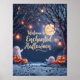 Welcome to Our Enchanted Halloween – Cute Ghost Po Poster
