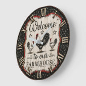 Welcome to Our Farmhouse Rustic Rooster & Hen Grote Klok (Hoek)