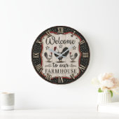 Welcome to Our Farmhouse Rustic Rooster & Hen Grote Klok (Huis)