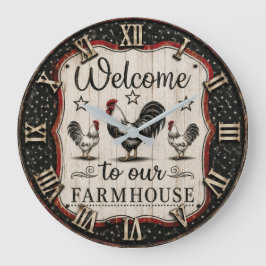 Welcome to Our Farmhouse Rustic Rooster & Hen Grote Klok