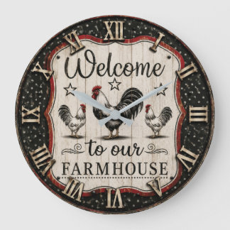 Welcome to Our Farmhouse Rustic Rooster & Hen  Grote Klok