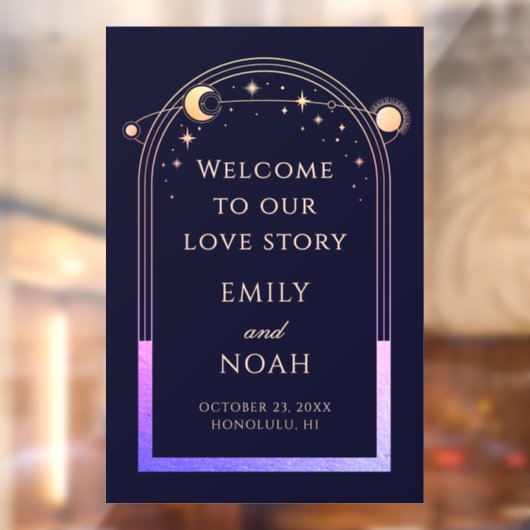 Welcome To Our Love Story Blue Celestial Wedding Raamsticker (Vel 2)