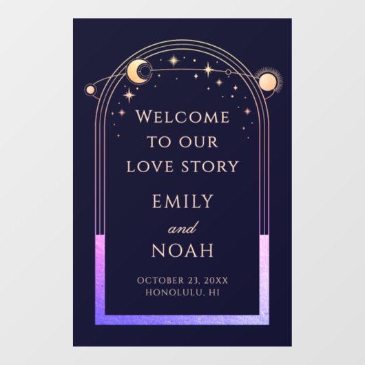 Welcome To Our Love Story Blue Celestial Wedding Raamsticker (Vel)
