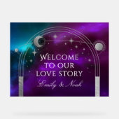 Welcome To Our Love Story Purple Teal Celestial Acryl Bord (Voorkant)