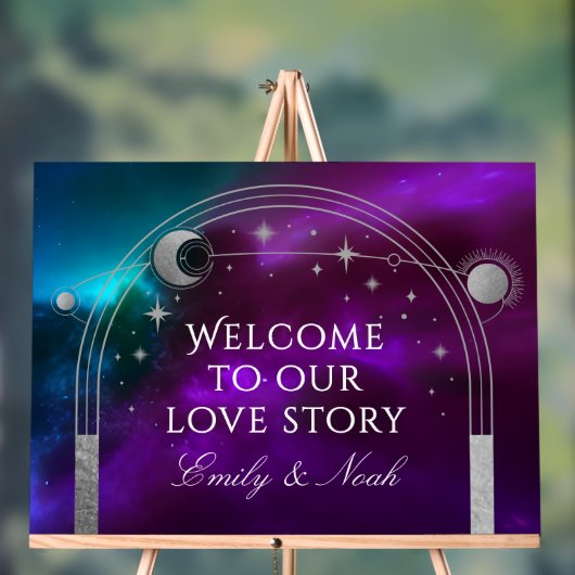 Welcome To Our Love Story Purple Teal Celestial Acryl Bord (Neutraal)