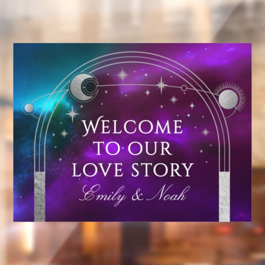 Welcome To Our Love Story Purple Teal Celestial Raamsticker (Vel 2)