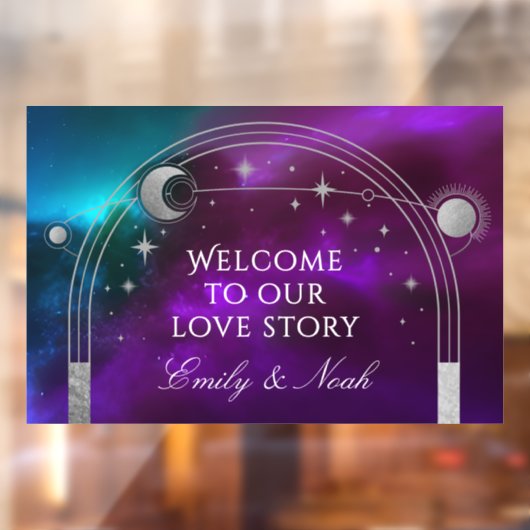 Welcome To Our Love Story Purple Teal Celestial Raamsticker (Vel 2)