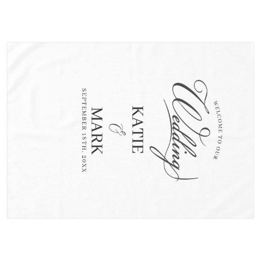 Welcome To Our Wedding Calligraphy Fabric Sign  Tafelkleed (Voorkant (Horizontaal))